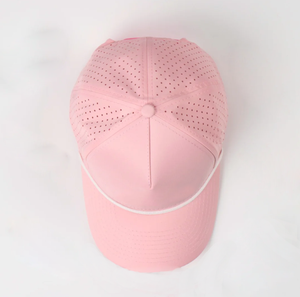 Casquette de golf sport en PVC personnalisée 5 panneaux en polyester imperméable rose Casquette de golf dame perforée découpée au laser Casquette de baseball en corde - Product Image 4