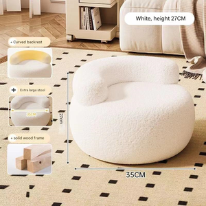 Poltrona Rotonda Piccola in Pelle Bianca con Lana d'Agnello Stile Crema per Soggiorno, Camera da Letto o Arredamento Alberghiero - Product Image 5