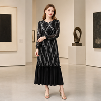 Robe longue plissée Miyake élégante à carreaux pour femme, avec ourlet à volants, collection automne, directement de l'usine, mode rapide