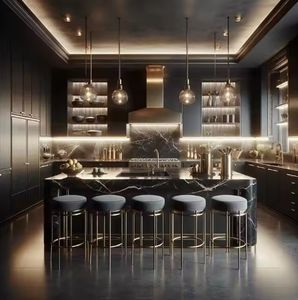 Muebles de Cocina de Diseño Personalizado, Gabinetes de Cocina Modernos con Isla y Fregadero de Melamina de Lujo - Product Image 4