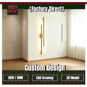 Lámpara de Pared LED Lineal GOLDKING para Dormitorio o Escalera, con Base de Travertino Beige y Barra de Latón, Fabricación Directa de Fábrica OEM ODM - Product Image 1