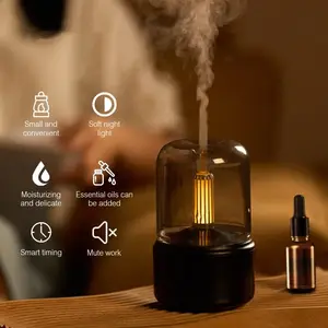 Diffuser Aroma Lilin Portabel 120Ml Pelembab Udara USB Elektrik Minyak Esensial dengan Lampu Malam LED