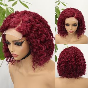 Parrucca Bob con Parte Laterale in Capelli Umani Grezzi Vietnamiti, Densità 250, Chiusura 4x4, Colore Rosso Vino 99J, <span class=keywords><strong>Ricci</strong></span> ad Acqua per Donne - Product Image 2