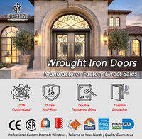 Puerta de Entrada Principal de Hierro Forjado de Doble Seguridad Personalizada para Casas y Villas, con Vidrio Templado Hueco, Diseño Moderno para Exteriores