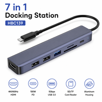 Hub USB C 7 en 1, Adaptador HDMI 4K*60Hz con Lector de Tarjetas SD/TF, Puerto USB 3.0 y PD de 100W, Base de Conexión de Aluminio para Laptop