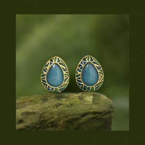 Fashion <b>Stud</b> <b>Earrings</b> 316L Stainless Steel PVD Gold Plating Sustainable Resistant Teardrop Design Green <b>Blue</b> Inlay - Product Image 3
