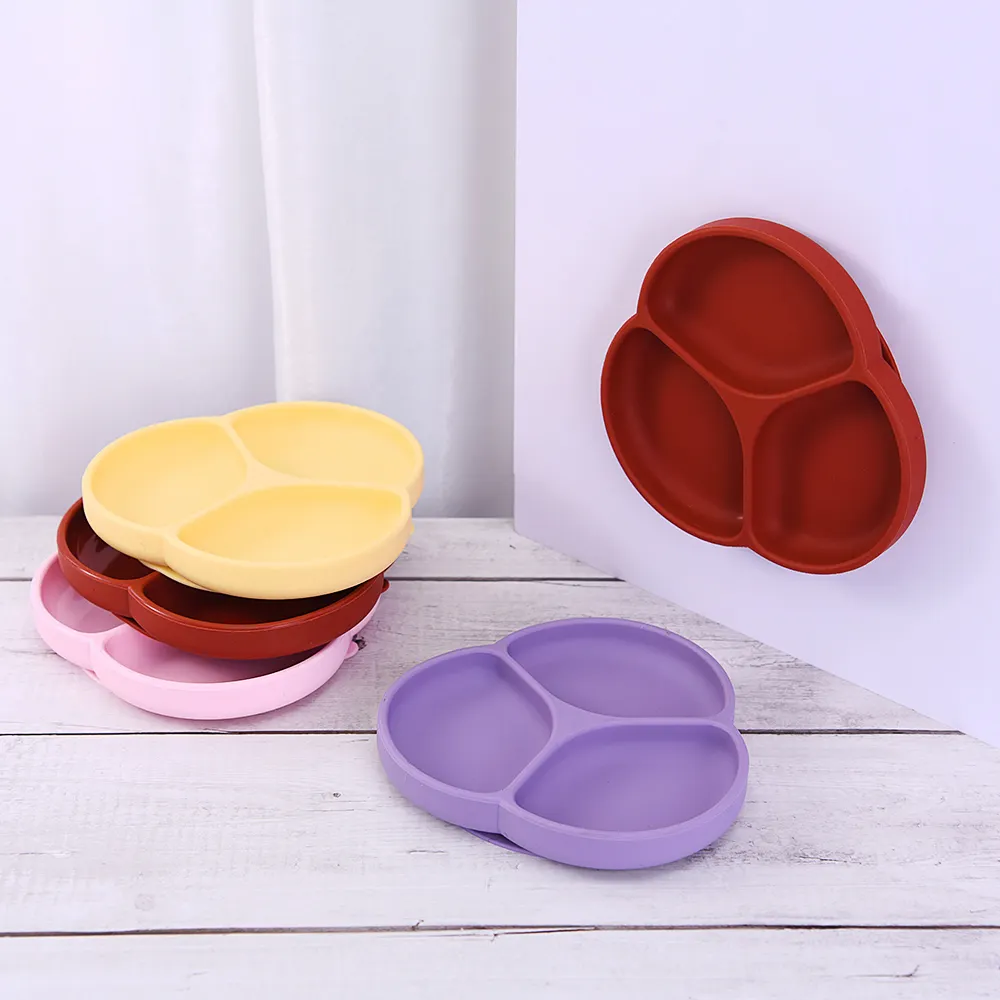 Juego de caja de regalo, vajilla de silicona para recién nacidos sin Bpa, plato dividido para niños, cuchara de alimentación, juego de plato de succión, plato de silicona para bebés