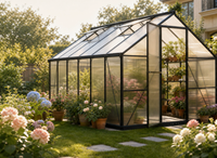 Serre de jardin tunnel moderne en polycarbonate à double porte 6x3x2m, cadre en aluminium, écologique, pour culture hydroponique facile