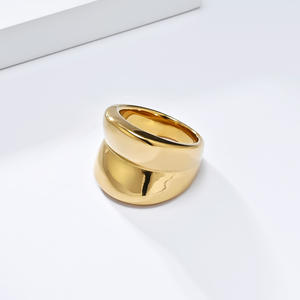 Geometric Wide <b>Ring</b> Steel Gold Women's Party Jewelry K R969 - Product Image 3