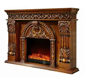 传统壁炉框架环绕木制壁炉，用于家庭木制壁炉和周围