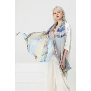 Hot Selling scarf 100% silk Custom Digital Printed scarf silk women With Painted ice silk scarf