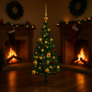 Árbol de Navidad Artificial Preiluminado de 47.24 Pulgadas, Verde, de PVC, Construcción Metálica, con Luces LED Blancas Cálidas, para Interiores, con Adornos - Product Image 2