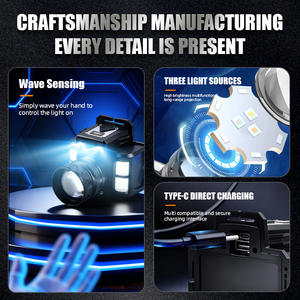 Lampe frontale LED 30W à <span class=keywords><strong>longue</strong></span> <span class=keywords><strong>portée</strong></span> avec capteur, chargement Type-C, batterie intégrée 5000 mAh, 2000 lumens, <span class=keywords><strong>mini</strong></span> <span class=keywords><strong>phare</strong></span> avec lumière rouge et bleue - Product Image 3