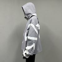 Veste coupe-vent zippée pour homme, à blocs de couleur, surdimensionnée, avec velcro réglable, fonctionnelle, streetwear, coupe-vent, à capuche, pour l'extérieur