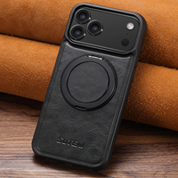 Étui de téléphone en cuir PU magnétique avec cire d'huile, directement de l'usine OEM/ODM, protection à 360° °   Support rotatif pour anneau, compatible avec la série Apple
