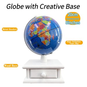 Globo Terráqueo <span class=keywords><strong>de</strong></span> Papel Colorido Azul Oscuro Brillante con Base <span class=keywords><strong>de</strong></span> Madera y Soporte Metálico Negro Mate, Meridianos, Luz Natural, Educativo - Product Image 2