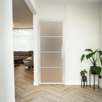 Porte intérieure double battante en acier et verre, style loft, 4 vitres, cadre en fer cannelé, sur mesure, blanche