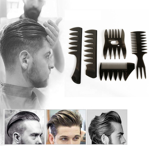 Professionale donna uomo capelli <span class=keywords><strong>denti</strong></span> <span class=keywords><strong>larghi</strong></span> Texture pettine 5 pezzi Double-face Retro Oil Head spazzole per capelli per barbiere parrucchiere Set - Product Image 3
