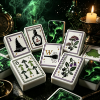Jeu de tuiles de Mahjong américain 160 pièces en acrylique premium, tuiles de Mahjong Halloween, le Grimoire de la Sorcière, cadeaux chics pour soirées jeux