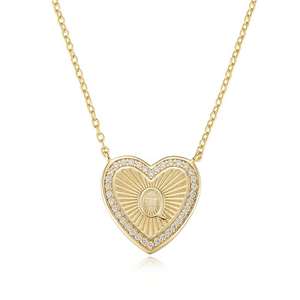 Peishang mujeres 925 plata esterlina oro alfabeto letras inicial 26 letra G V B M Cruz forma de corazón circón colgante collar - Product Image 1