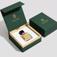 Boîte cadeau de luxe personnalisée en carton rigide vert avec feuille d'or et insert en EVA pour flacons de parfum, vernis à ongles et huiles essentielles