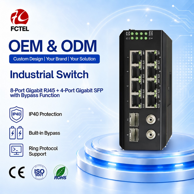 Managed DIN Rail Industrial Switch OEM ODM 8-Port Gigabit and 4 Gigabit Optical Ports Industrial Ethernet Switch for ERPS Ring