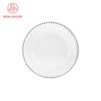 Assiettes rondes en or pour hôtels, vente en gros, assiettes décoratives pour fêtes, assiettes à dîner en verre transparent pour mariages, service à vaisselle pour événements