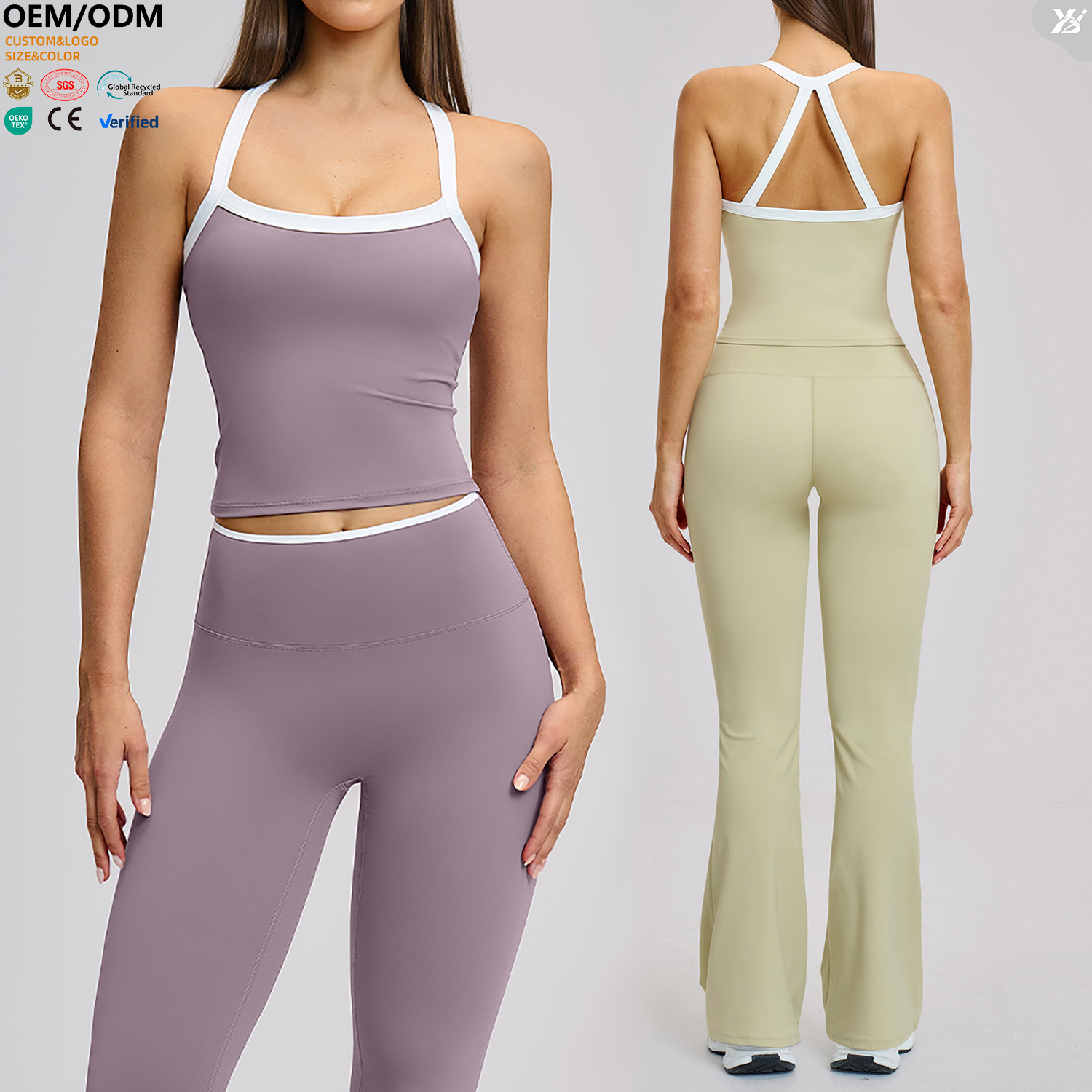 XW-EBX2027 Women Contrast Color Yoga Tank Top Removable Pads Thin Straps Cross Back Cropped Workout Sports Bra GymTop