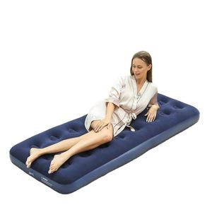 Matelas pneumatique portable de camping de haute qualité, 24 trous, taille simple, bleu, écologique, en PVC floqué, lit gonflable - Product Image 1