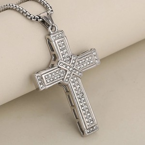Collar con Colgante de Cruz de Cristal, Acero Inoxidable, Chapado en Oro de 18K, Sin Deslustre, Joyería Religiosa Cristiana, Regalo de Bautizo - Product Image 3