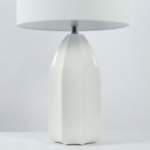 Modern Simple Eco-Friendly White Ceramic LED Electric Dimmable Table <b>Lamp</b> with Fabric Lampshade Plug-In for Bedroom Home Decor - Product Image 4
