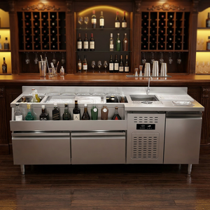 Stazione <span class=keywords><strong>Bar</strong></span> in Acciaio <span class=keywords><strong>Inox</strong></span> 201 con Vassoio per Frutta, Doppia Porta, Controllo Digitale della Temperatura, Contenitore per Ghiaccio Scorrevole per Cocktail <span class=keywords><strong>Bar</strong></span> - Product Image 2