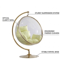 Chaise bulle moderne en métal avec support, transparente, pour salon, couleur or, très vendue
