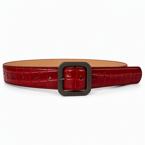 Cinturón de Cuero Genuino Personalizado Carosung para Hombre y Mujer, Color <span class=keywords><strong>Rojo</strong></span> Rubí con Grabado de Cocodrilo y Hebilla de Metal - Product Image 1