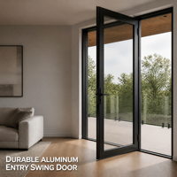 Porte à battant en alliage d'aluminium à double vitrage, surface finie étanche pour projets de villas, hôtels, salles de bain et chambres