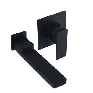 Robinet mitigeur de lavabo carré noir mat, montage <span class=keywords><strong>mural</strong></span> et pliable à 2 trous, <span class=keywords><strong>eau</strong></span> chaude et froide, <span class=keywords><strong>prix</strong></span> <span class=keywords><strong>d</strong></span>'usine - Product Image 1