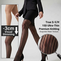 Collants vintage à fines rayures transparentes grande taille 15D, collants rayés verticaux, bas en nylon amincissants sexy sans couture pour femmes