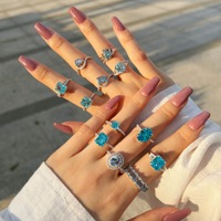 Bijoux fins 925 bague en argent sterling couleur bleue pierre zircon cubique pour femmes et filles forme de coeur