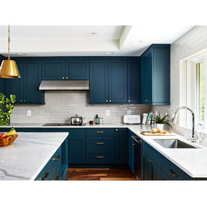 BFP Personnalisé Conception Libre Bleu Marine PVC Vinyle Shaker Armoires De Cuisine Meubles Îles Modulaire Moderne Armoires De Cuisine Conception - Product Image 2