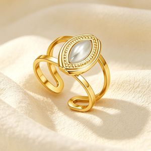 HB0760 Anillo Abierto de Acero Inoxidable con Estrella de Mar y Perla, Estilo Boho, Ojo de Sol en Oro de 18k, Ajustable, para <span class=keywords><strong>Mujer</strong></span>, Joyería de Moda - Product Image 3