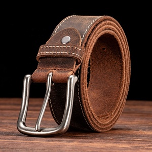 Cinturón de Cuero para Hombre, Estilo Casual Vintage de Lujo, Hecho a Mano, de Cuero Vacuno de Grano Completo Crazy Horse, con Hebilla de Aleación - Product Image 1