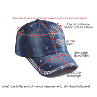 Gorra de Béisbol Brillante para Mujer, Gorra de Mezclilla con Pedrería, Gorra de Golf Ajustable