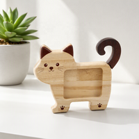 Cadre photo en bois en forme de chat avec fente encastrée pour photo, cadre chaton bicolore avec empreinte de patte, décoration de bureau pour chambre d'enfant