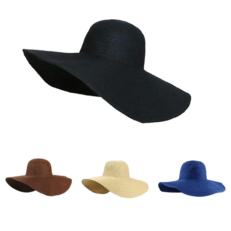 Strawhat Wholesale Foldable Travel Parent-child Strawhat Women Summer Seaside Sun Beach Hat Floppy Oversize Large Wide Brim Straw Hats