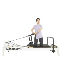 Reformer Pilates Compact Blanc MJD-M102A en Aluminium et Chêne, Double Usage pour la Maison et les Studios Commerciaux