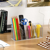 Organisateur de bureau en acrylique transparent à double usage, à fixer au mur ou sur le bureau, pour la papeterie et les cosmétiques