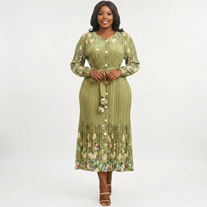En stock, robe plissée pour <span class=keywords><strong>femme</strong></span> de haute qualité, robe décontractée avec ceinture à perles imprimée, robe <span class=keywords><strong>taille</strong></span> plus, robe plissée Miyake - Product Image 3