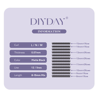 DIYDAY Extensions de cils individuels 3D en forme de W, en faux vison doux, naturels, longs et recourbés - Écologiques, noirs, durables, personnalisables