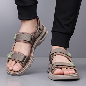 Sandales pour hommes à semelle compensée et coussin d'air, à fermeture Velcro, plates, style décontracté plage et été, pour jeunes, jaunes 7070 - Product Image 4