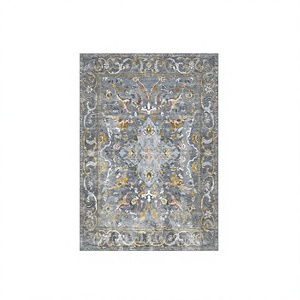 Tapis Adiva 20 pieds en polyester jacquard tissé, fabriqué à la machine, pour usage domestique, lavable, avec envers antidérapant en caoutchouc, motif géométrique, à poils ras et fin. - Product Image 1